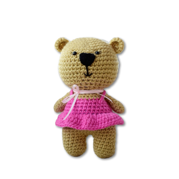 Πλεκτή amigurumi αρκουδίτσα με φορεματάκι - ύψος 21 εκ - πλεκτό, δώρο, χειροποίητα, λούτρινα, amigurumi