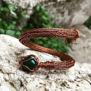 Βραχιόλι από χαλκό “Viking chain snakes” - ημιπολύτιμες πέτρες, χαλκός, boho, χεριού, χειροπέδες - 3