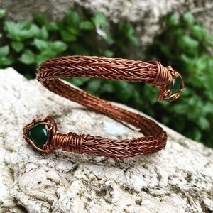 Βραχιόλι από χαλκό “Viking chain snakes” - ημιπολύτιμες πέτρες, χαλκός, boho, χεριού, χειροπέδες - 4