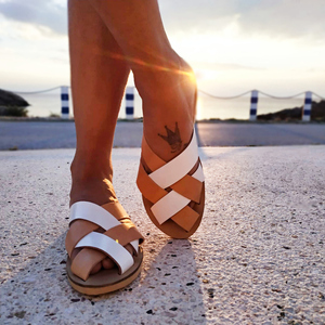 Handmade Leather Sandal : Lefki - δέρμα, καλοκαιρινό, φλατ, slides