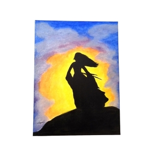 Πίνακας καμβάς 30x40cm με ακρυλικά χρώματα "Sunset shadow" φωσφοριζει στο σκοτάδι - πίνακες & κάδρα, πίνακες ζωγραφικής