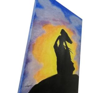 Πίνακας καμβάς 30x40cm με ακρυλικά χρώματα "Sunset shadow" φωσφοριζει στο σκοτάδι - πίνακες & κάδρα, πίνακες ζωγραφικής - 3