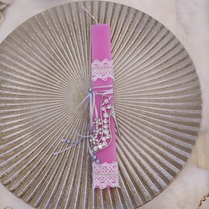 Αρωματική πλακέ λαμπάδα ροζ (30cm) "Hanging shoe" - κορίτσι, λαμπάδες, για ενήλικες, για εφήβους - 3