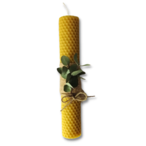 Πασχαλινή Φυτική Λαμπάδα Κηρήθρας Στρογγυλή - Αποξηραμένος Ευκάλυπτος - κορίτσι, λουλούδια, λαμπάδες, για ενήλικες, για εφήβους