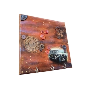 Κλειδοθηκη πίνακας καμβάς 20x20cm steampunk - κλειδοθήκες, πίνακες & κάδρα, ντεκουπάζ
