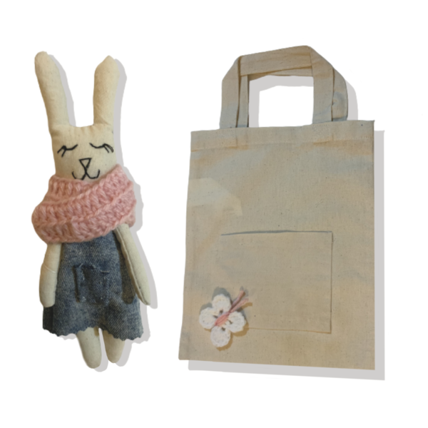 Λαμπάδα κουνελακι σε υφασμάτινη τσάντα “ my friend”, 30 εκ. - κορίτσι, λαμπάδες, ζωάκια - 2
