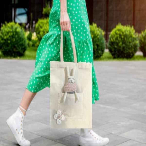 Λαμπάδα κουνελακι σε υφασμάτινη τσάντα “ my friend”, 30 εκ. - κορίτσι, λαμπάδες, ζωάκια - 3