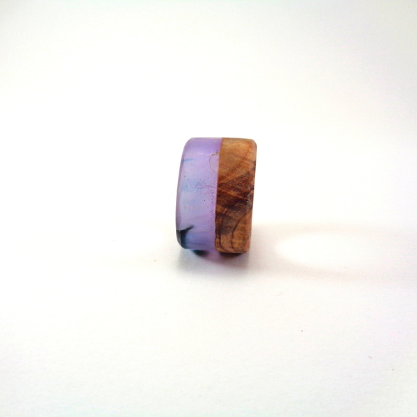 Δαχτυλίδι απο Υγρό Γυαλί και Ξύλο σε Μωβ και Πράσινο Χρώμα - ξύλο, γυαλί, boho, σταθερά, μεγάλα - 3