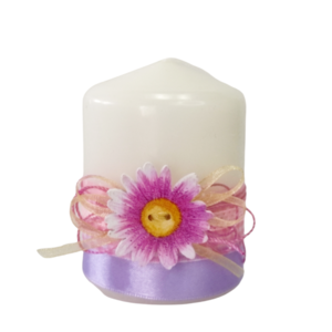 Κερί διακοσμητικό λευκό με μωβ ξύλινο λουλούδι Ύψος 8cm - ήλιος, χειροποίητα, ρεσώ & κηροπήγια, κερί
