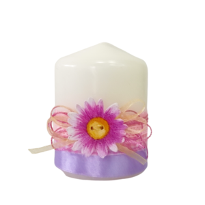 Κερί διακοσμητικό λευκό με μωβ ξύλινο λουλούδι Ύψος 8cm - ήλιος, χειροποίητα, ρεσώ & κηροπήγια, κερί - 4