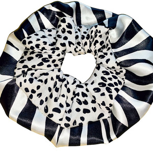 Scrunchie λαστιχάκι XXL δίχρωμο Zebra/Dalmatian - ύφασμα, animal print, σατέν, λαστιχάκι, λαστιχάκια μαλλιών