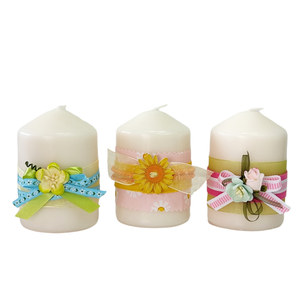 Διακοσμητικό κερί λευκό με παστέλ λουλούδια Ύψος 10 cm - λουλούδια, ρεσώ & κηροπήγια, κερί, άνοιξη, διακόσμηση σαλονιού - 3