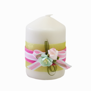 Διακοσμητικό κερί λευκό με παστέλ λουλούδια Ύψος 10 cm - λουλούδια, ρεσώ & κηροπήγια, κερί, διακόσμηση σαλονιού