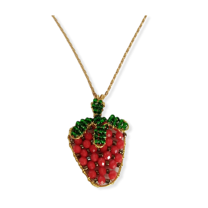 Χειροποίητο μοτίφ φράουλα με σύρμα ορείχαλκου και κρυσταλλάκια - ορείχαλκος, μακριά, ατσάλι, μενταγιόν