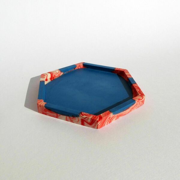 Δίσκος διακόσμησης χειροποίητος από ρητίνη νερού εξάγωνος ringo 11,5x10x1cm - ρητίνη, πιατάκια & δίσκοι - 2