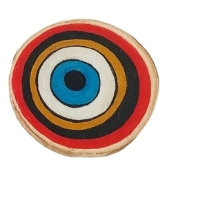 Καρφίτσα, ξύλινη, μάτι, ζωγραφισμένη στο χέρι Διαστάσεις:4.5*4εκ. - ξύλο, χειροποίητα, μάτι