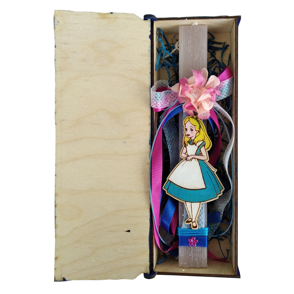 Λαμπάδα "Αλίκη"σε ξύλινο κουτί (22cm) - κορίτσι, λαμπάδες, για παιδιά, ήρωες κινουμένων σχεδίων - 2