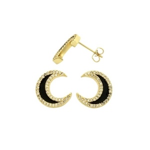 Charlotte black earrings - επιχρυσωμένα, φεγγάρι, καρφωτά, μπρούντζος, καρφάκι