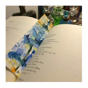 Σελιδοδείκτης αφηρημένης τέχνης σε μπλε χρώματα για μικρά βιβλία 15 X 4 εκ. - σελιδοδείκτες, χειροποίητα, ζωγραφισμένα στο χέρι, δώρο, ακρυλικό