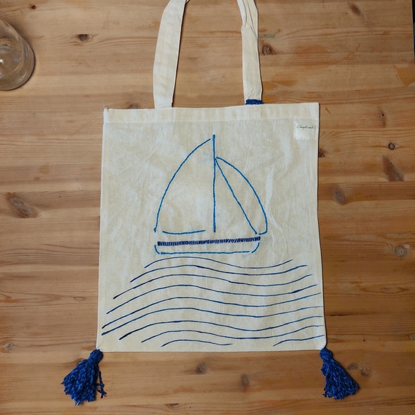 Πάνινη τσάντα Greek boat - ύφασμα, ώμου, πάνινες τσάντες, φθηνές - 2
