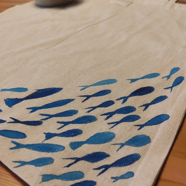 Πάνινη τσάντα Blue fish - ύφασμα, ώμου, tote - 2