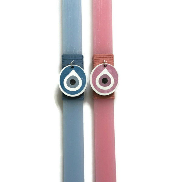 Σετ 2 Αρωματικές Λαμπάδες ροζ και μπλε με ξύλινο μάτι. 32 εκατοστά. - λαμπάδες, ζευγάρια - 2