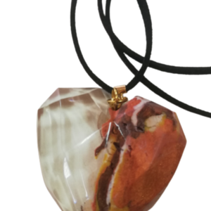 γυναικειο κολιε απο πολυμερικο πηλο και υγρο γυαλι σε σχημα καρδιας - γυαλί, καρδιά, πηλός, μενταγιόν - 2