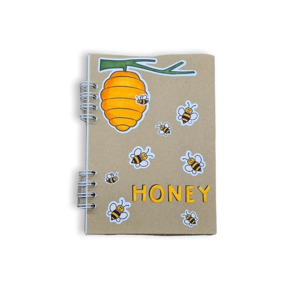 Τετράδιο Α5 με γραμμές και μέλισσες σε χρώματα εξωφύλλου κραφτ και πορτοκαλί - τετράδια & σημειωματάρια