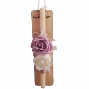 Λαμπάδα αρωματική 30cm με τριαντάφυλλα σε ξύλινη βάση - γυναικεία, κορίτσι, λουλούδια, λαμπάδες, αρωματικές λαμπάδες