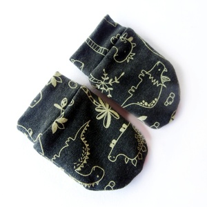 Βρεφικά γάντια χούφτες για νεογέννητο αγόρι γκρι με δεινόσαυρους - αγόρι, δώρο, σετ δώρου, βρεφικά ρούχα - 2