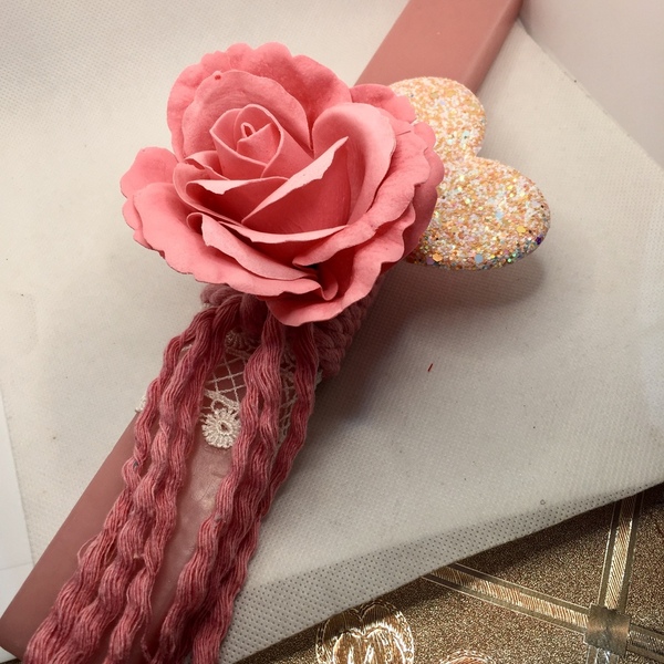 Λαμπάδα με τριαντάφυλλο σαπούνι και μεγάλη καρδιά με glitter - κορίτσι, τριαντάφυλλο, λουλούδια, λαμπάδες, αρωματικό σαπούνι - 5