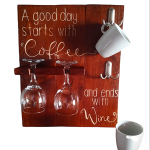 Coffee & Wine Stand - ξύλο, κούπες & φλυτζάνια