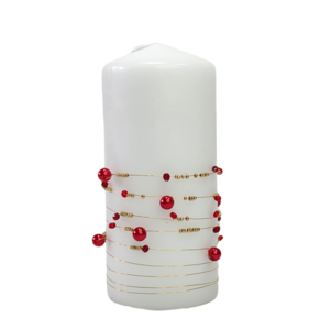 Κερί άοσμο λευκό με κόκκινες πέρλες Yψος 15cm - ρεσώ & κηροπήγια, πέρλες, διακοσμητικά, διακόσμηση σαλονιού