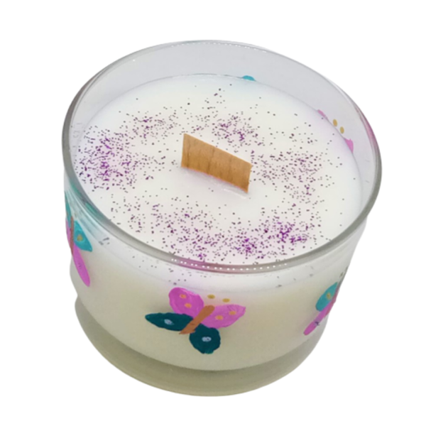 Χειροποίητο κερί σόγιας σε γυάλινο ποτήρι ζωγραφισμένο στο χέρι με άρωμα Νάρκισσος και λοτός ( 165 ml ) - αρωματικά κεριά, αρωματικό, σόγια, soy wax - 2
