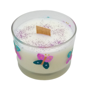 Χειροποίητο κερί σόγιας σε γυάλινο ποτήρι ζωγραφισμένο στο χέρι με άρωμα Νάρκισσος και λοτός ( 165 ml ) - αρωματικά κεριά, αρωματικό, σόγια, soy wax - 4