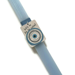 Unisex γαλάζια αρωματική λαμπάδα με ξύλινο διακοσμητικό με μάτι, 32 εκατοστά. - κορίτσι, αγόρι, λαμπάδες, για ενήλικες, για εφήβους - 2