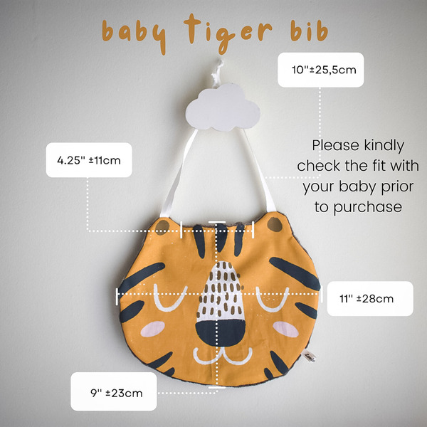 Looloo & Co χειροποιήτη σαλιάρα για μωρά Little Tiger με δέσιμο - Year of the Tiger Baby gift - κορίτσι, αγόρι, αξεσουάρ μωρού, μασητικά μωρού, βρεφικές σαλιάρες - 2