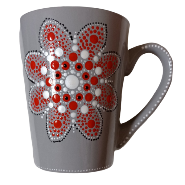 Κεραμική κούπα χειροποίητη με σχέδιο "flower" Mandala 320ml - πηλός, κούπες & φλυτζάνια
