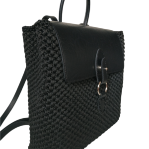 Χειροποίητη πλεκτή τσάντα backpack σε μαύρο - πλάτης, μεγάλες, all day, δερματίνη, πλεκτές τσάντες - 2