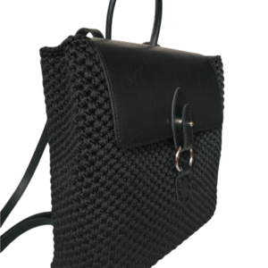 Χειροποίητη πλεκτή τσάντα backpack σε μαύρο - νήμα, πλάτης, μεγάλες, all day, πλεκτές τσάντες - 2