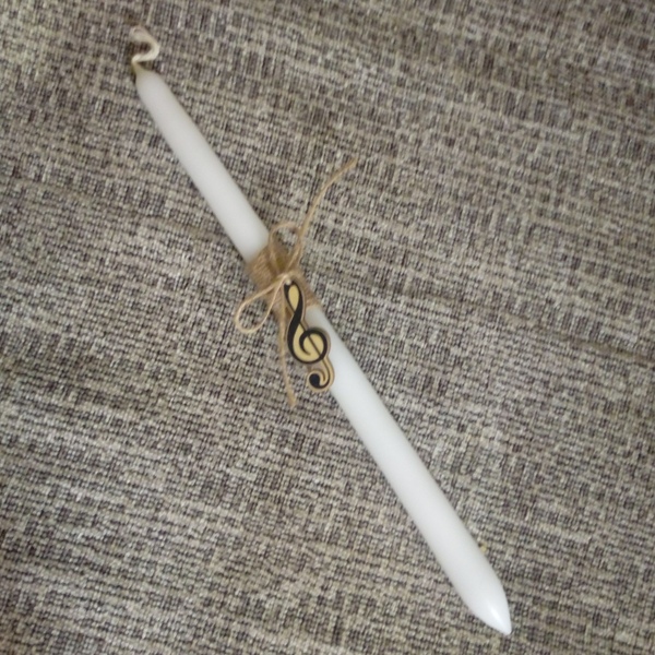Λαμπάδα λευκή κλασσική (32 εκ) με ξύλινο κλειδί σολ (5.5 Χ 2) - λαμπάδες, για παιδιά, για ενήλικες, για εφήβους - 2