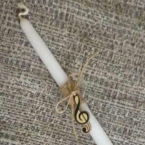 Λαμπάδα λευκή κλασσική (32 εκ) με ξύλινο κλειδί σολ (5.5 Χ 2) - λαμπάδες, για παιδιά, για ενήλικες, για εφήβους - 3
