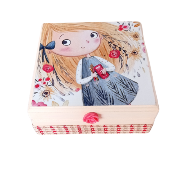 Ξύλινο mtf κουτάκι κοριτσάκι 14*14*7εκ. - ξύλο, κορίτσι, δώρο, κουτί, οργάνωση & αποθήκευση, δώρα γενεθλίων