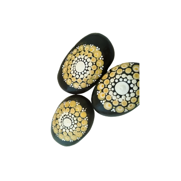 Σετ 3 πετρών, ζωγραφισμένων με τεχνική Mandala - χρυσο - ζωγραφισμένα στο χέρι, πέτρα, διακοσμητικές πέτρες, σετ δώρου