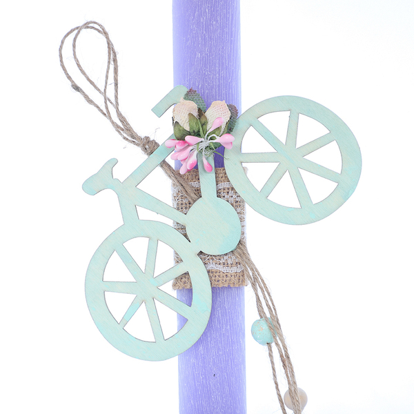 Λαμπάδα πασχαλινή αρωματική λιλά ξύλινο ποδήλατο 29 εκ - κορίτσι, λαμπάδες, για παιδιά, για εφήβους - 2