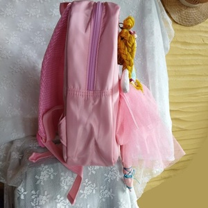 Παιδικό ροζ σακίδιο νηπιαγωγείου 21*28*8 εκ ,με αποσπώμενη χειροποίητη πάνινη κούκλα 35 εκ - κορίτσι, σακίδια πλάτης, μπαλαρίνα - 3