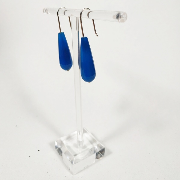 Ασημένια σκουλαρίκια με μπλε αχάτη - δάκρυ - ημιπολύτιμες πέτρες, ασήμι 925, δάκρυ, κρεμαστά - 2