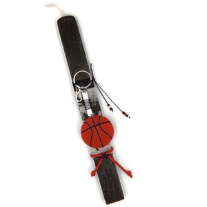 Αρωματική μαύρη ξυστή πλακέ λαμπάδα 30cm με μπρελόκ μπάλα μπάσκετ - λαμπάδες, για παιδιά, για εφήβους, σπορ και ομάδες