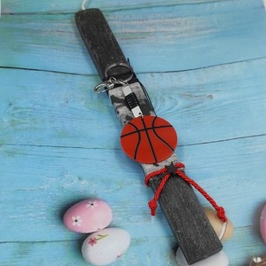 Αρωματική μαύρη ξυστή πλακέ λαμπάδα 30cm με μπρελόκ μπάλα μπάσκετ - λαμπάδες, για παιδιά, για εφήβους, σπορ και ομάδες - 2