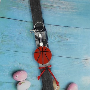 Αρωματική μαύρη ξυστή πλακέ λαμπάδα 30cm με μπρελόκ μπάλα μπάσκετ - λαμπάδες, για παιδιά, για εφήβους, σπορ και ομάδες - 5